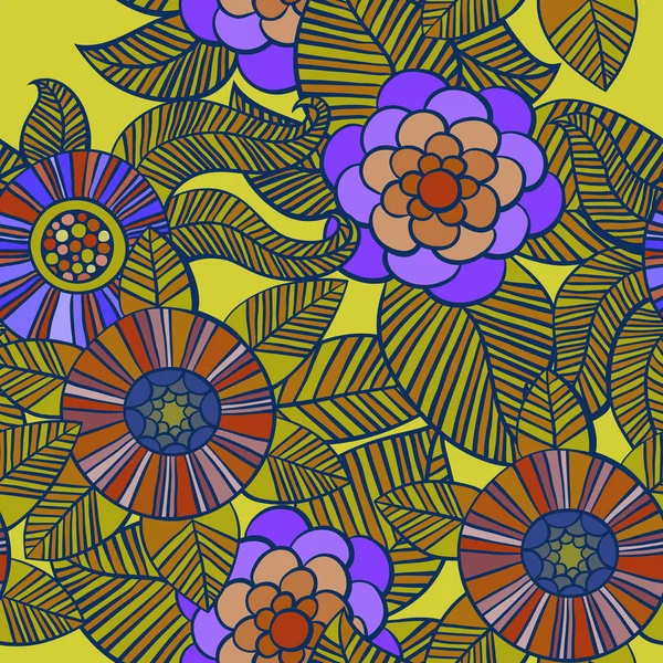 Hermoso conjunto de flores de colores, Vector patrón sin costuras . — Vector de stock