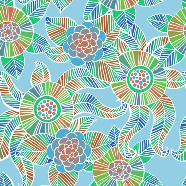 Güzel renkli çiçekler hazır, vektör seamless modeli.