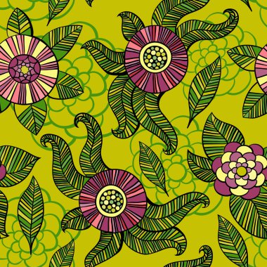 Güzel renkli çiçekler hazır, vektör seamless modeli.