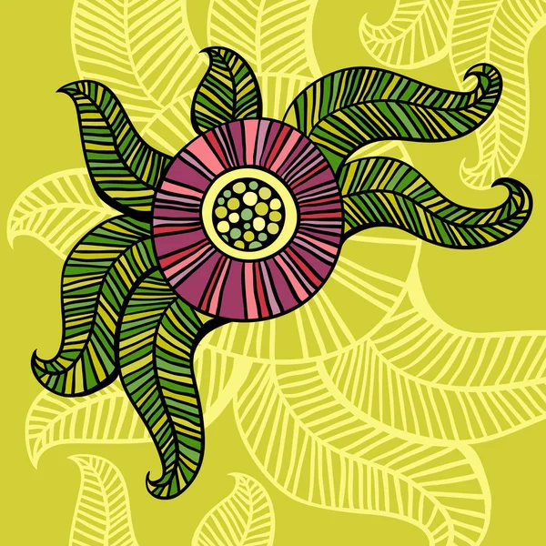 Hermosa flor colorida con fondo amarillo. Ilustración vectorial . — Vector de stock