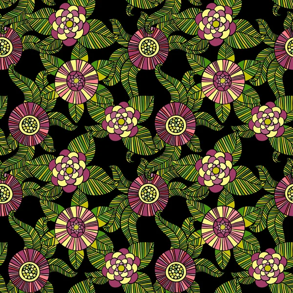 Hermoso conjunto de flores de colores, Vector patrón sin costuras . — Archivo Imágenes Vectoriales