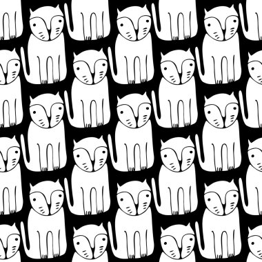 Tek renkli sevimli kediler. Çizgi film vektör seamless modeli.