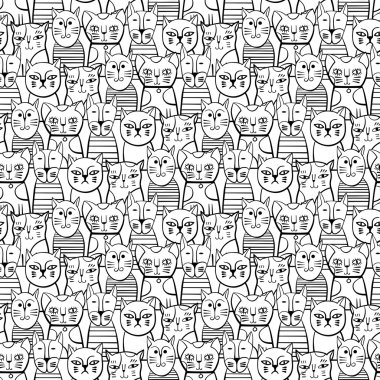 Tek renkli sevimli kediler. Çizgi film vektör seamless modeli.