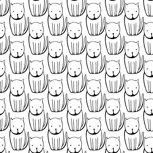 Schattig monochroom katten. Cartoon vector naadloze patroon. — Stockvector