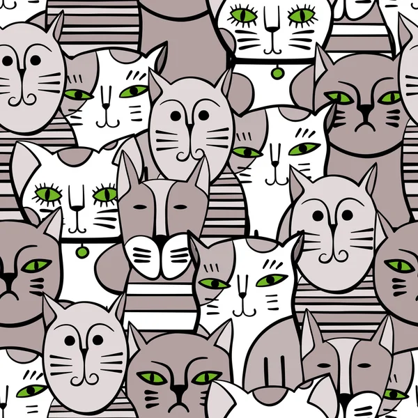 Cute monochrome Cats. Cartoon vector seamless pattern. — Stock Vector