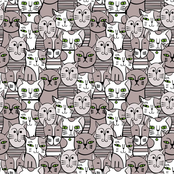 Cute monochrome Cats. Cartoon vector seamless pattern. — Stock Vector