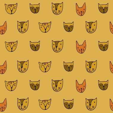 Sevimli kedi yüzler. Çizgi film vektör seamless modeli.