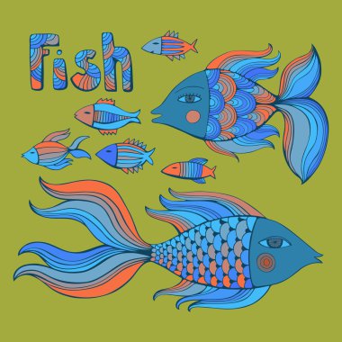Güzel çizgi film seti balıklar. Vektör görüntü.