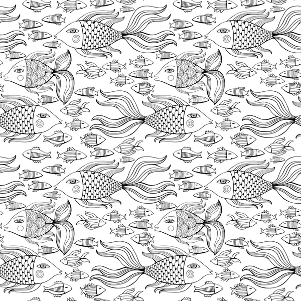 Bonito conjunto de dibujos animados peces monocromáticos. Patrón sin costura vectorial . — Vector de stock