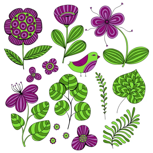 Hermoso conjunto de flores. Ilustración vectorial . — Archivo Imágenes Vectoriales