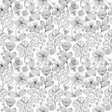 Güzel tek renkli çiçekler hazır, vektör seamless modeli.