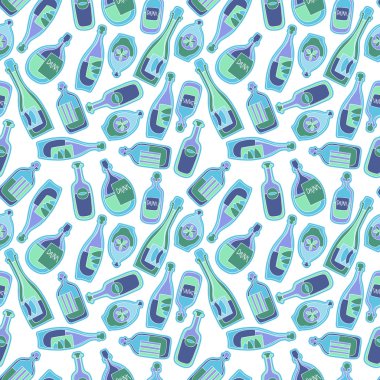 Farklı çizgi film şişe. Vektör seamless modeli.