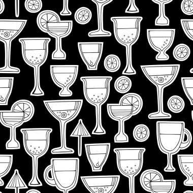 Farklı çizgi film gözlük. Tek renkli vektör seamless modeli.