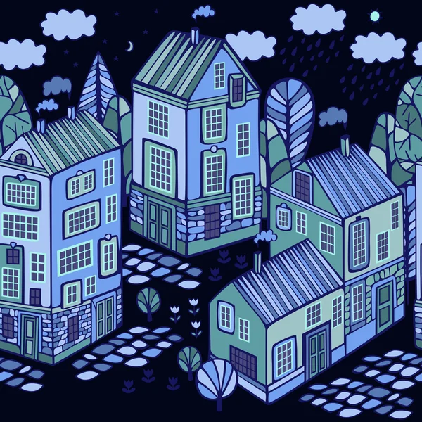 Cartoon Maisons prêtes. Modèle sans couture vectoriel coloré . — Image vectorielle