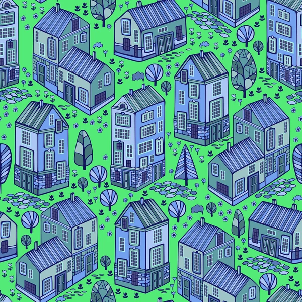 Cartoon Houses set. Colorful Vector seamless pattern.