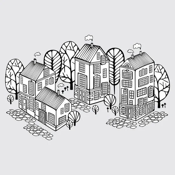 Cartoon Houses set. Monochrome Vector image. — Stock Vector