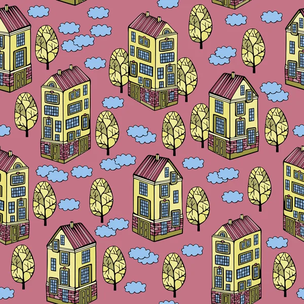 Cartoon Houses set. Colorful Vector seamless pattern.