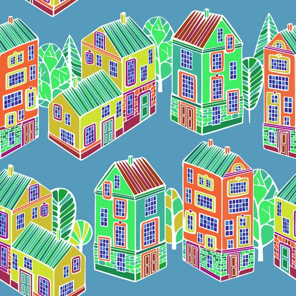 Cartoon Houses set. Colorful Vector seamless pattern.
