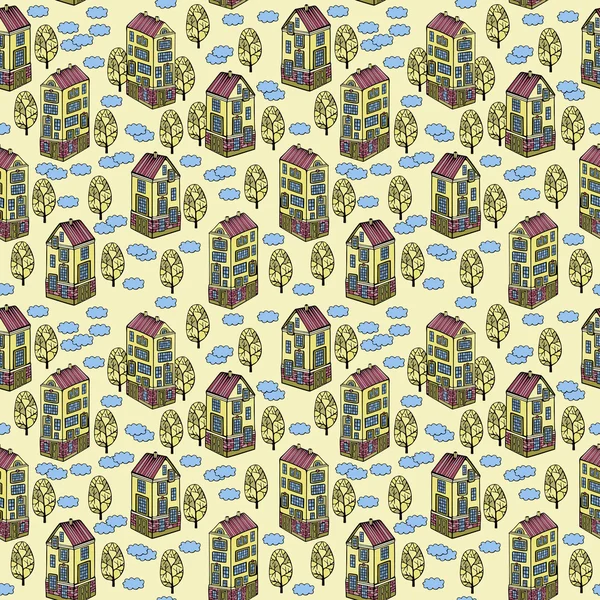 Cartoon Houses set. Colorful Vector seamless pattern.