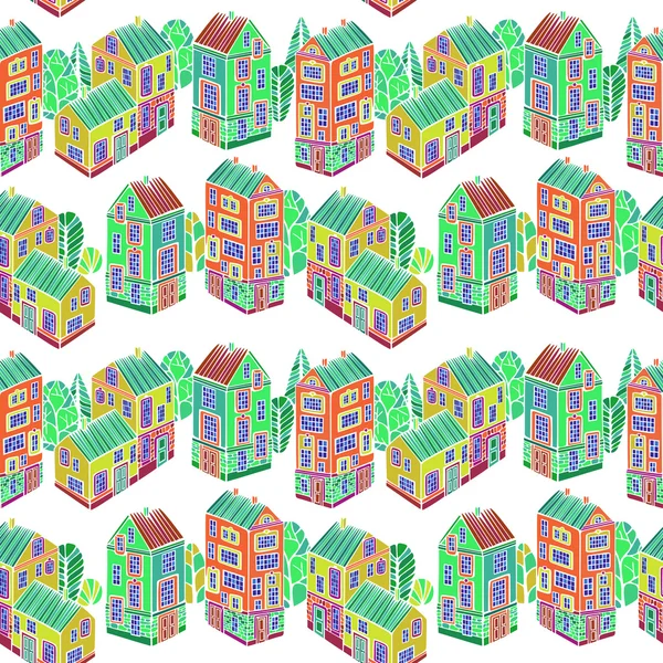 Cartoon Houses set. Colorful Vector seamless pattern.