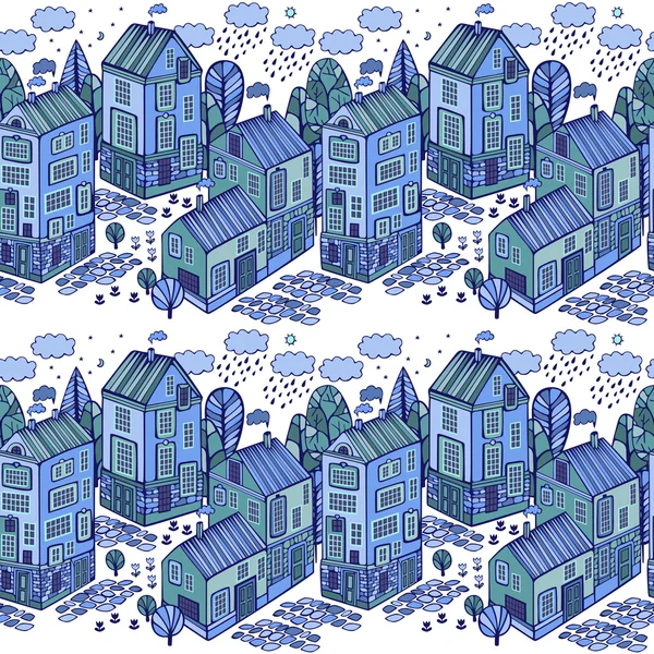 Cartoon Houses set. Colorful Vector seamless pattern.