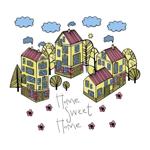 Cartoon Houses impostato. Immagine vettoriale colorata . — Vettoriale Stock