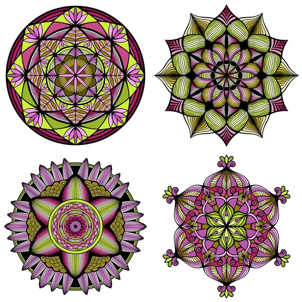 Schöne bunte Vektor-Mandala-Set. geometrische Kreiselemente. — Stockvektor