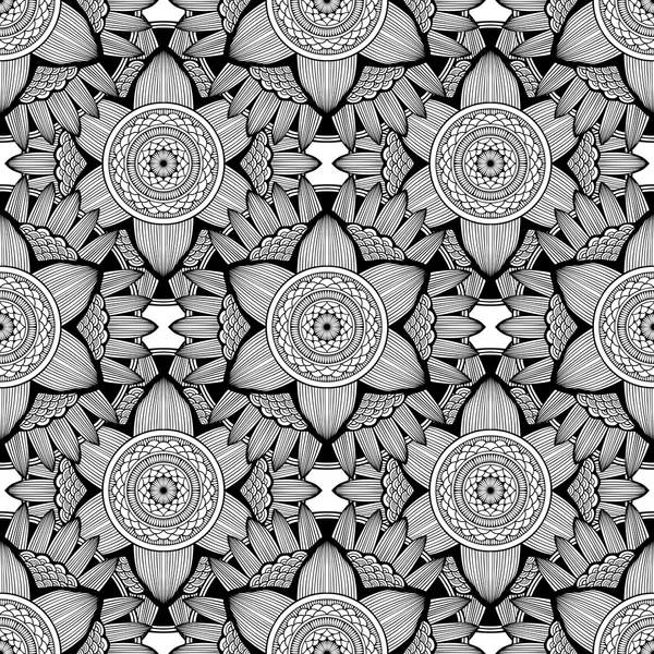 Bonito vector monocromo Mandala. Patrón sin costura . — Vector de stock