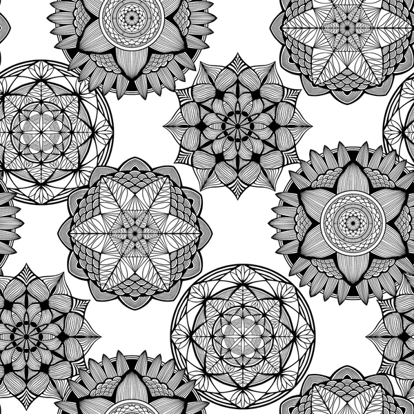 Bonito vector monocromo Mandala. Patrón sin costura . — Archivo Imágenes Vectoriales