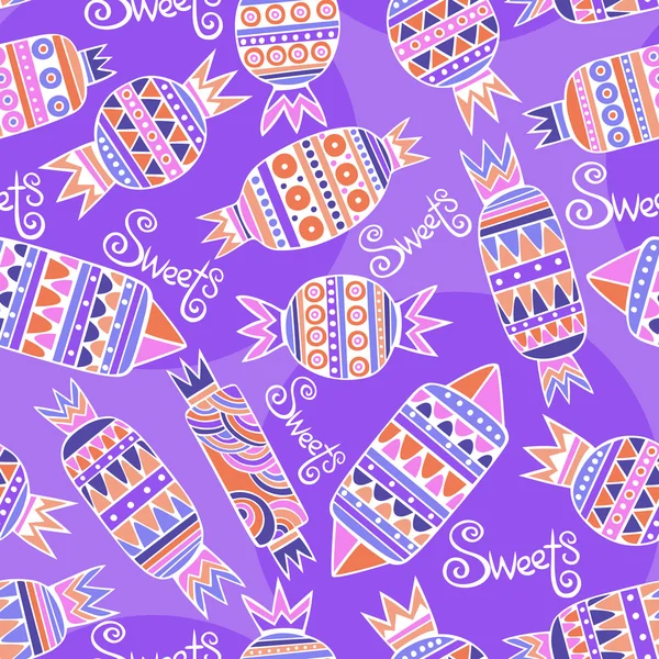 Édes cukorka készlet. Színes vektor Seamless Pattern. — Stock Vector