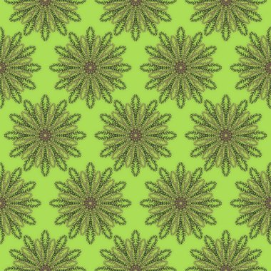 Dikişsiz desen yazdırın. Mandala çiçek yeşil arka plana sahip.