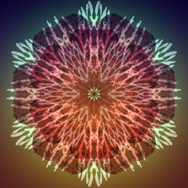 Pembe çiçek Mandala mavi arka plan ile. Dekoratif yuvarlak çiçek desenli.