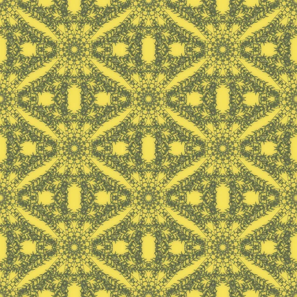 Print Seamless Pattern. Mandala Flowers with Yellow background. — Stock Photo, Image