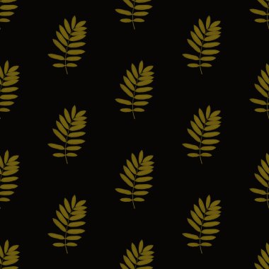 Dikişsiz desen yazdırın. Sepya yaprakları koyu arka plan ile.