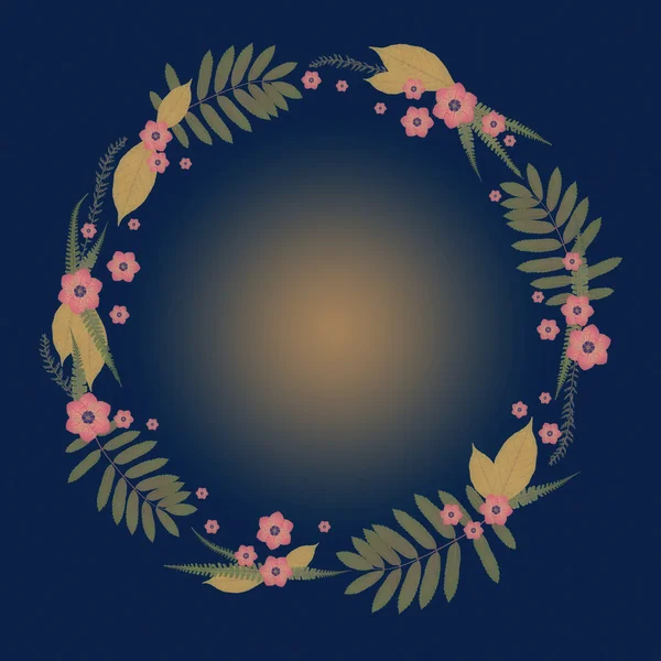 Floral Round Frame with leaves, pink flowers and Blue background. — Stock Photo, Image