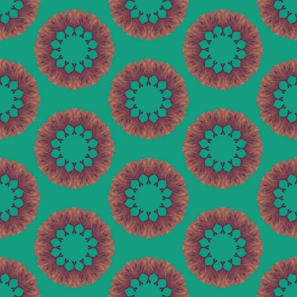 Imprimir patrón sin costura. Mandala marrón Flores con fondo verde . —  Fotos de Stock