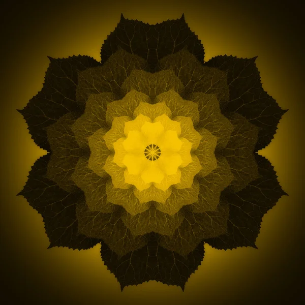 Flower Mandala with Yellow dark background. Ornamental round floral Pattern. — Stock Photo, Image