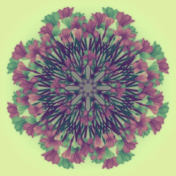 Blume Mandala mit hellgelbem Hintergrund. ornamentales rundes Blumenmuster. — Stockfoto