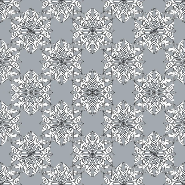 Magnifique motif vectoriel d'impression sans couture. Mandala Fleurs avec fond gris . — Image vectorielle