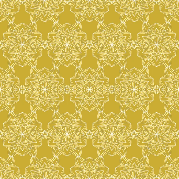 Hermoso vector de impresión sin costura Patrón. Mandala Flores con fondo amarillo . — Archivo Imágenes Vectoriales