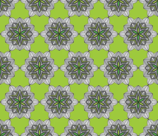Gyönyörű vektor zökkenőmentes minta nyomtatása. Mandala virágok és zöld háttér. — Stock Vector