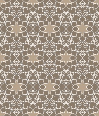 Güzel vektör yazdırma Seamless modeli. Beyaz Mandala çiçeklerle kahverengi zemin.