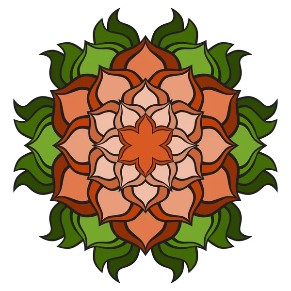 Belo vetor laranja, verde mandala Flor. Ornamental redondo objeto floral . —  Vetores de Stock