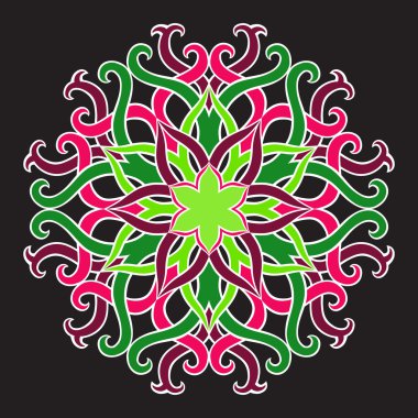 Güzel vektör mandala çiçek siyah arka plan ile. Dekoratif yuvarlak çiçek nesne.