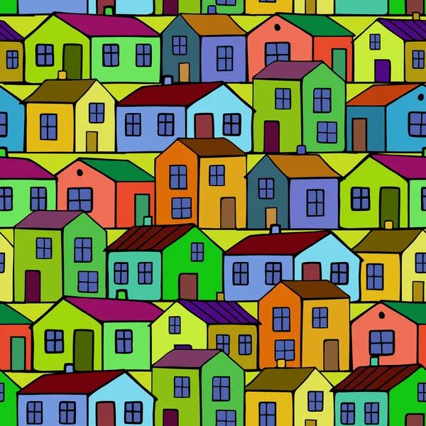 Jolies petites maisons colorées. Modèle sans couture vectoriel . — Image vectorielle