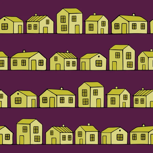 Cute small yellow houses. Vector seamless pattern. — Stock Vector