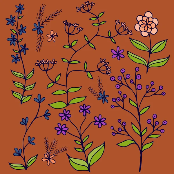 Hermosa imagen vectorial conjunto de flores con fondo rojo . — Archivo Imágenes Vectoriales