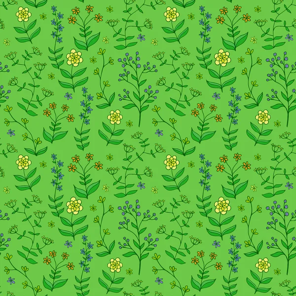 Beau motif vectoriel fleur ensemble sans couture avec fond vert . — Image vectorielle