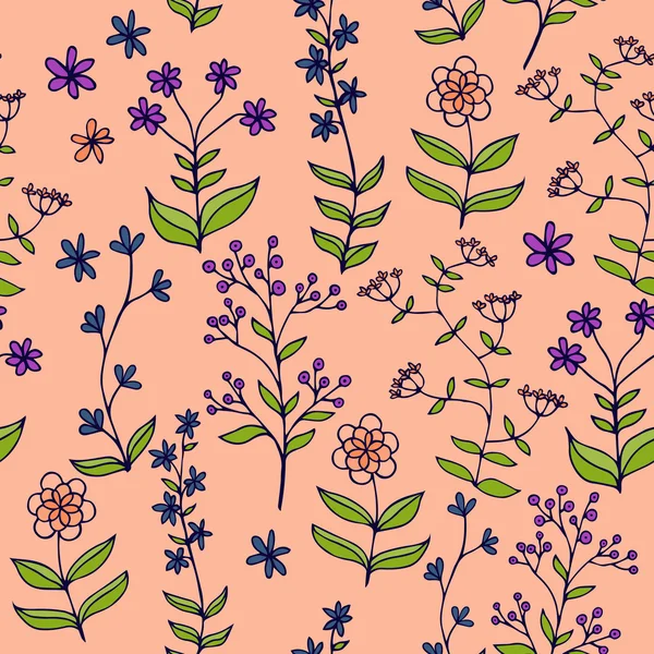 Schöne Blume set Vektor nahtlose Muster mit rosa Hintergrund. — Stockvektor