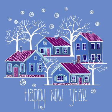 Güzel evler ağaçlar vektör seamless modeli ile ayarla.